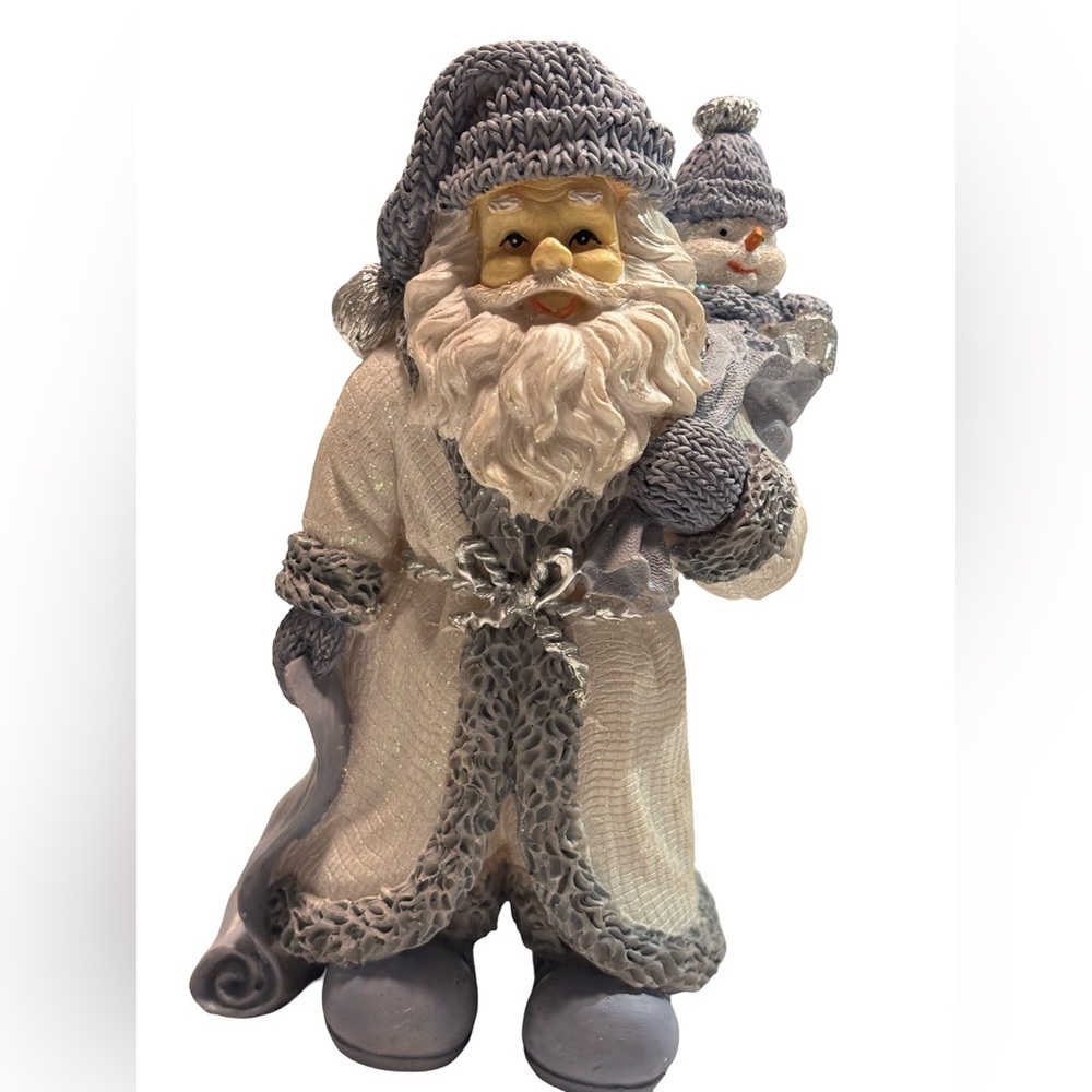 Charming Santa and Snowman Figurine - Gray and White